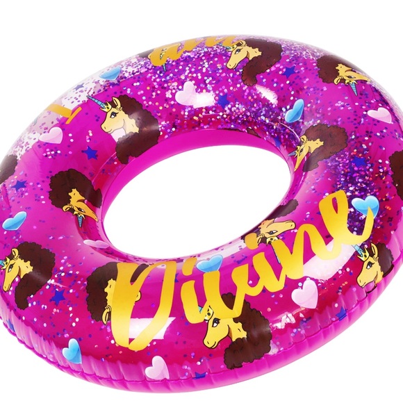 New Bundle of Afro Unicorn Swim Accessories - Pool Ring Float Glitter Mat & Caps - Picture 4 of 12